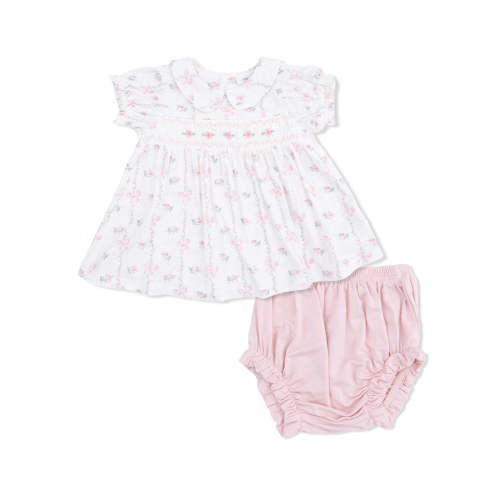 Smocked Dress Set, Dainty Buds and Bows