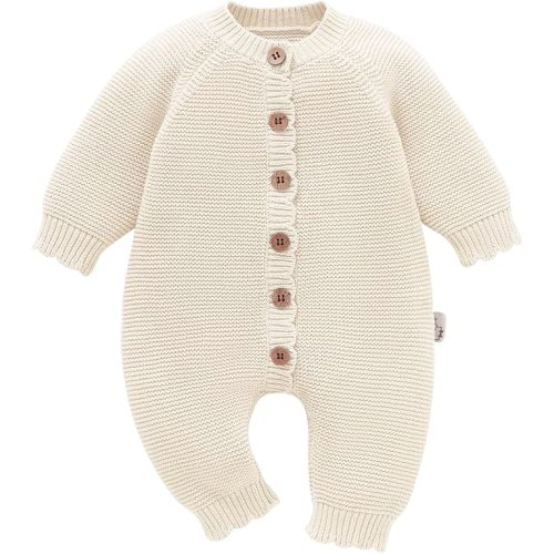 Baby Knit Romper, Cotton Long Sleeve Sweater for Newborn Infant, Baby Boys and Girls Onesie for 0-9 Months