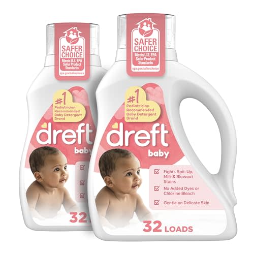 Dreft Baby Liquid Laundry Detergent, Gentle on Sensitive Skin Laundry Soap, 42 fl oz, 32 Loads, Pack of 2 (Packaging May Vary)