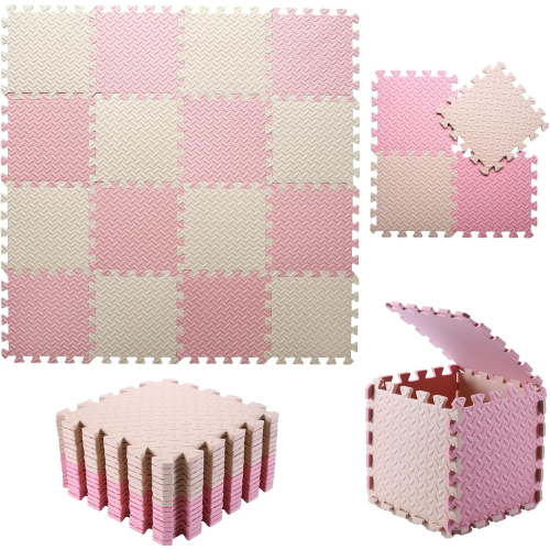 Foam Play Mat for Baby, 0.4 Inch Thick Foam Interlocking Floor Mats, Soft Non-Toxic Baby Playmat, Solid Colored Puzzle Play Mat Kids Floor Mats for Toddler, 16 Tiles(White/Light Gray/Pink)