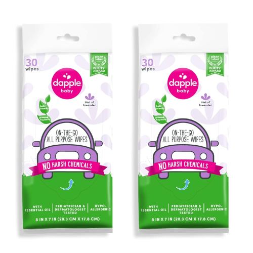 Dapple Baby All Purpose Wipes, Hypoallergenic & Powered by Plants Cleaning Wipes, Hint of Lavender, 30 Count (Pack of 2)