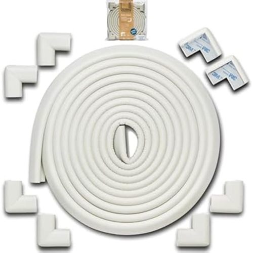 Roving Cove HeftyFit Edge Corner Protector Baby Proofing (Large 18ft Edge 8 Corners), Heavy-Duty, Soft NBR Rubber Foam, Furniture Fireplace Safety Bumper Guard, 3M Adhesive, Oyster White (Off White)