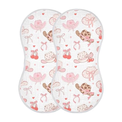 Mazeann Western Pinks Cowgirl Hat Burp Cloths Baby Boys Girls Absorbent Soft Cotton Burping Cloths Rags, 2 Pack