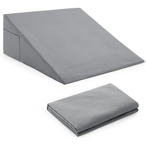 Horbaunal Silver Grey Bed Wedge Pillow Cover with Zipper Design, Wedge Pillowcase Protector with Side Pocket for Storage, 24" L x 24" W x 12" H(Pillow Not Include)