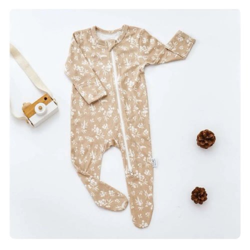 Bamboo Zippered Footed Baby Romper – Soft, Breathable One-Piece with Fold-Over Cuffs