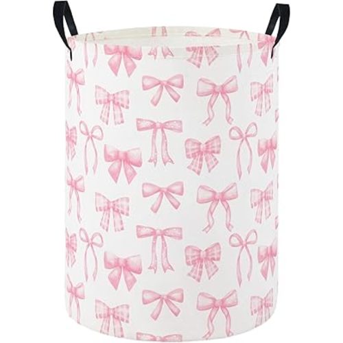 Baby Laundry Hamper Basket Baby Hamper for Nursery Boy and Girl Cute Kids Toys Storage Bin Organizer Boho Room Decor(Pink Bowknot)