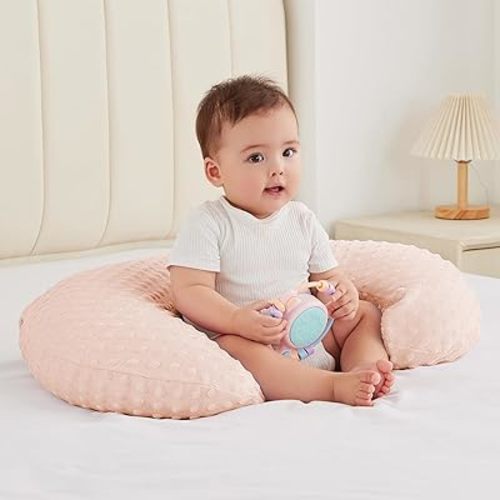 Nursing Pillow for Bottle and Breastfeeding, Ergonomic Comfort Nursing Essentials for Mom and Baby, Feeding Support Pillow with Removable Cover, Easier and Healthier Nursing (Light Pink)