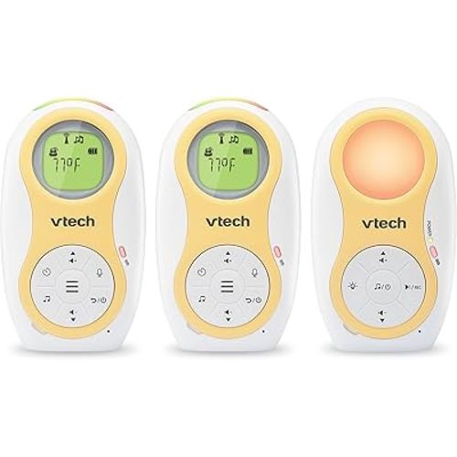 VTech 2 Parent Units Digital Audio Baby Monitor with Up to 1500ft of Range, Night Light, Soothing Lullabies, Two-Way Talk, Temperature Sensor, Record Your Own Voice, Feeding Reminder: DM1215-2
