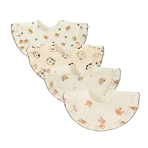 Nishine 4 pcs Unisex Baby Muslin Bandana Drool Bibs 360 Degree Rotatable Cotton Teething Feeding Drooling Bibs for Boy Girl