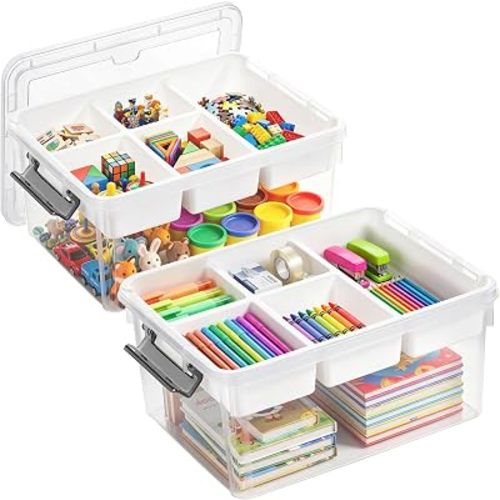 Citylife 17QT 2Packs Clear Craft Organizers and Storage Box with Tray