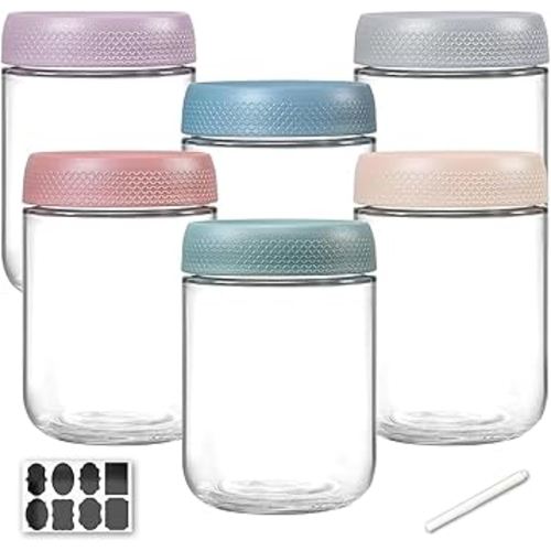 6 Pack 16 oz Overnight Oats Container Jar with Screw Lid - Wide Mouth Mason Salad Jars, Airtight Glass Food Storage Containers for Yogurt Spice Snacks Sugar（480ml）