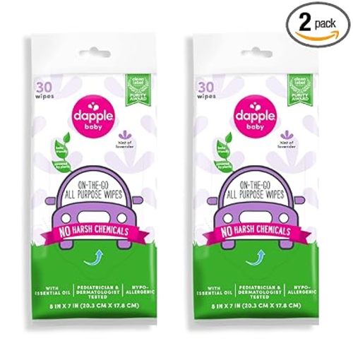 Dapple Baby All Purpose Wipes, Hypoallergenic & Powered by Plants Cleaning Wipes, Hint of Lavender, 30 Count (Pack of 2)