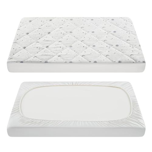 TILLYOU Pack and Play Sheets for Toddler Mattress, Mini Crib Sheets Fitted Up to 3" Deep, Breathable and Soft fit 39"x27", The Little Sun