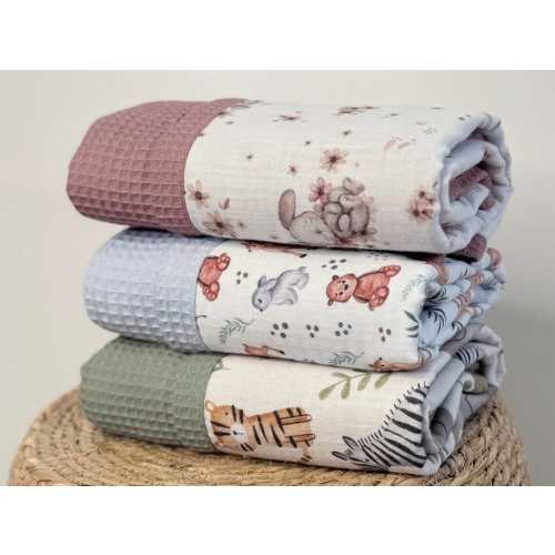 Soft 100% Cotton Baby Blankets, Handmade in Europe, Premium Waffle Cotton, Soft Lightweight Newborn Blanket, Embroidered Name Christmas Gift