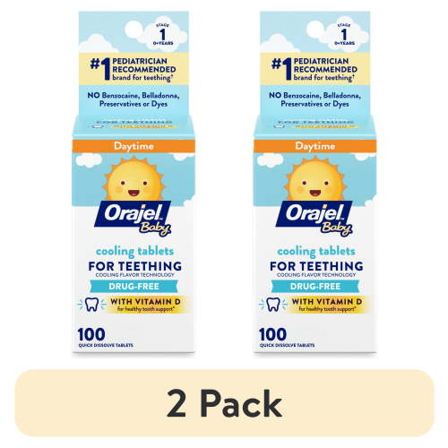 (2 pack) Orajel Baby Teething Cooling Tablets, for Relief of Painful Swollen Gums, 100 Quick Dissolve Tablets