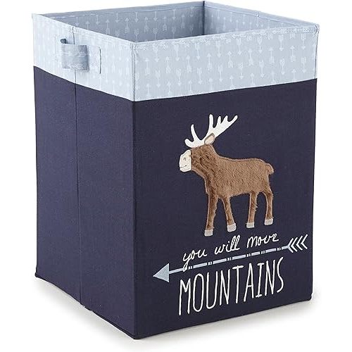 Levtex Baby - Trail Mix Nursery Hamper - Rectangular Fabric Hamper - Moose - Blue, Navy and Brown - Nursery Accessories - Size: 14 x 14 x 9in.