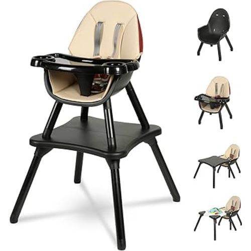 Gofirst 6 in 1 Baby High Chair,Convertible High Chairs for Babies and Toddlers/Booster Seat/Table and Chair Set,Baby Feeding Chair/5-Point Harness,4-Position Removable Tray&PU Cushion Baby Highchair