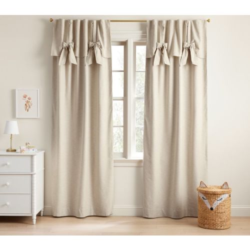 Evelyn Linen Blend Bow Valance Kids Blackout Curtain | Pottery Barn Kids