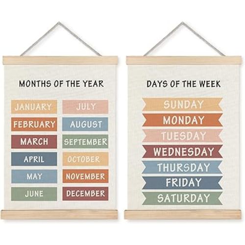 Supwhd Days of the Week Posters for Classroom, Days of the Week Learning Posters Wall Decor for Nursery Kids Room Playroom Classroom Preschool, Days of the Week Poster Hanger Frame, 12x16