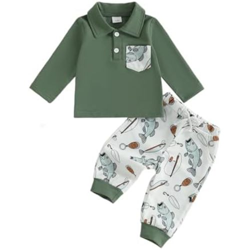 Bagilaanoe Toddler Baby Boy Fall Outfit Dog Truck Long Sleeve Sweatshirt Pullover Long Pants Set Fall Winter Hunting Clothes