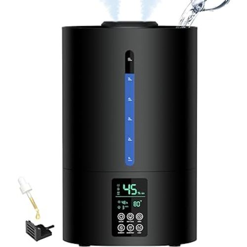6L Humidifiers for Bedroom Large Room Home, Cool and Warm for Baby and Plants Mist Top Fill Desk Humidifiers Essential Oil Diffuser, Quiet with Adjustable Mist,360°Nozzle-Black
