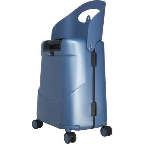 MiaMily 4-Wheel Carry-On Luggage with Seat – Ride-On Suitcase for Easy Family Travel, Seat Belt, 43L Hard Shell, Waterproof Pocket, Adjustable Handle, Slate Blue