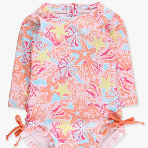 Sweet Long Sleeve One Piece Rash Guard Swimsuit, with Signature Rear Ruffles