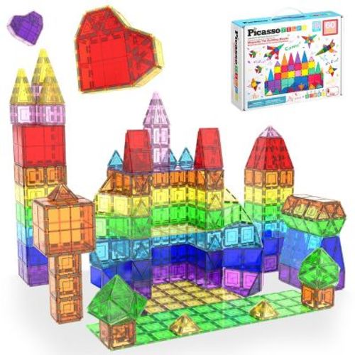PICASSO-TILES Magnetic Tiles for Kids – 60PCS STEM Building Blocks Set, Educational Construction Toy, Creative Learning Magnet Kit for Toddlers