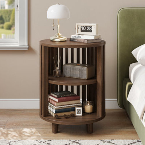 Ebern Designs Yeva 19.7" Mid Century Modern End Table, Round Bedside Table With Open Shelf & Reviews | Wayfair