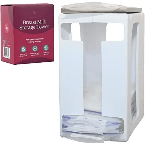 Nurse & Nourish Breast Milk Storage Tower & Freezer Organizer Bin - Space-Saving Rack for Breast Milk Storage Bags - Flat-Freeze Tray for Freezer Bins - First-In, First-Out for Baby Essentials - White