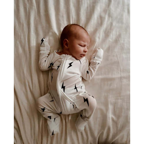 White & Black Lightning Bolt | Bamboo Zip Pajamas