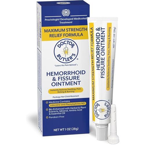 Doctor Butler’s Hemorrhoid & Fissure Ointment – Hemorrhoid Treatment and Hemorrhoid Cream with Lidocaine and Phenylephrine HCI for Fast Acting Relief of Pain, Swelling, Discomfort, and Itching (1 oz.)