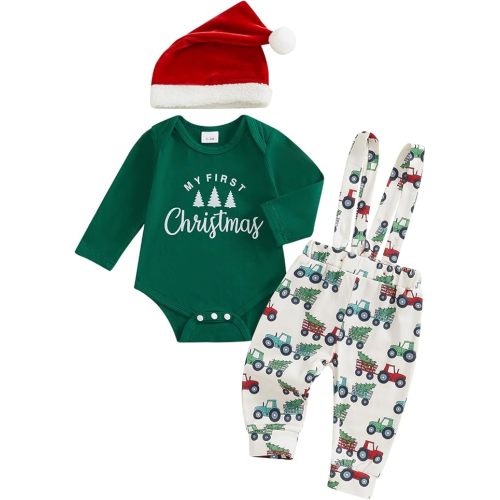 BeQeuewll Newborn Baby Boy Mardi Gras Outfit Letters Print Romper Striped Suspender Pants Overalls 3pcs Carnival Clothes Set