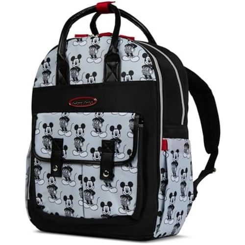 Disney Diaper Bag Backpack with Changing Pad Mickey Mouse – 16” Nylon Baby Bag for Parents, Insulated Bottle Holders, Multiple Storage Pockets