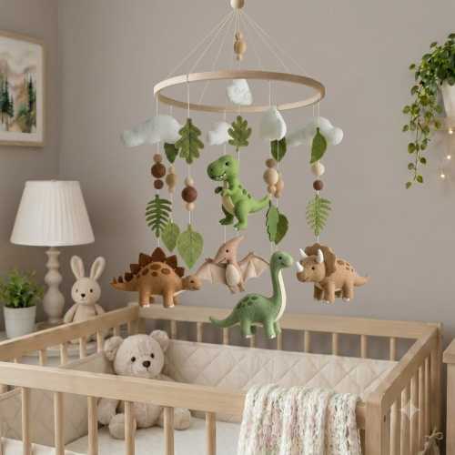 Felt Dinosaur Baby Mobile, Dinosaur Nursery Decor, Baby Crib Mobile, Dinosaur Nursery, Woodland Nursery Decor, Baby Shower Gift,Newborn Gift