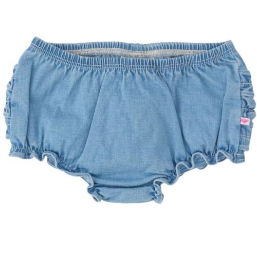 RuffleButts Baby Girls Stretch Denim RuffleButt Bloomer - Light Wash, 3-6m