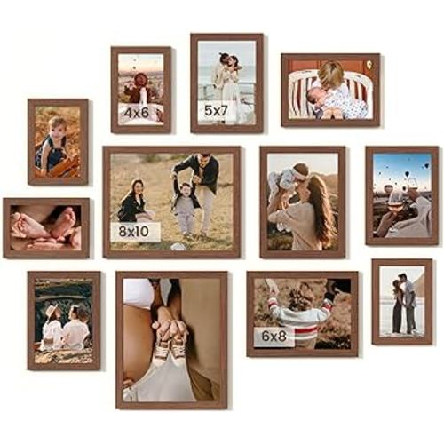 Walnut Wood Grain Collage Picture Frames Set of 12, 8x10, 6x8, 5x7, 4x6