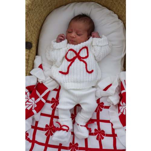CHUNKY KNIT JUMPER | MILK - RED BOW