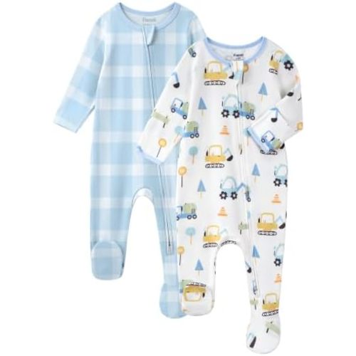 Baby Girl Sleepers 100% Cotton Footie Pajamas Newborn 0-3 3-6 6-9 Months with 2-Way Zipper, 2pcs PJs Baby Girl Clothes