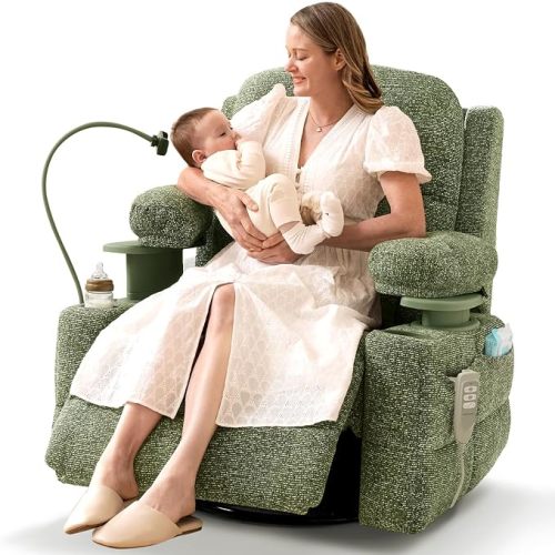 MAMAZING Lullapod Power Nursery Rocking Chair with HugAssist Armrest | Triple Motor Power Nursing Recliner with 270° Swivel Glider & Quiet Rocking, Dual Charging Ports & Built-In Storage