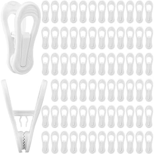 White Hanger Clips 100 Pack, 2.75 Inch Multi-Purpose Plastic Finger Clip for Pants Skirts and Clothes, Strong Pinch Hanger Clips for Plastic Velvet Hangers