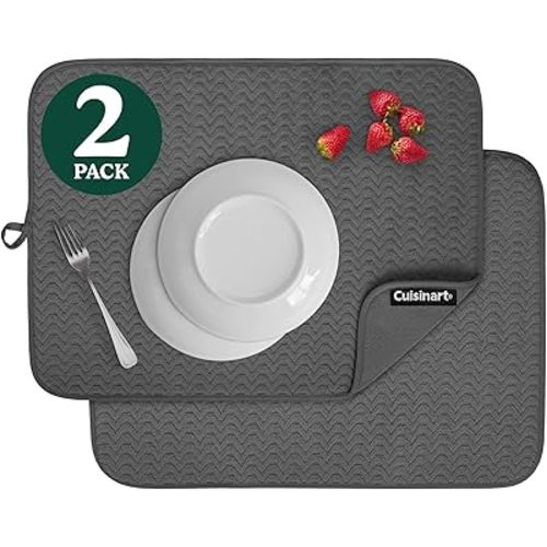 Cuisinart Dish Drying Mats for Kitchen Counter - (2) 18" x 24" Ultra Absorbent Dish Drying Mat XL - Foldable, Machine Washable, Fast Drying Dish Mat (Geostripe)