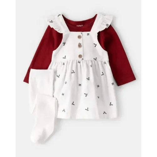 Baby Girl 3-Piece Holly Print Long-Sleeve Dress Set - White | Carter's