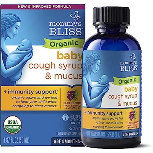 Mommy's Bliss Organic Baby Cough Syrup and Mucus + Immunity Support, Contains Organic Agave and Ivy Leaf, Made for Babies 4 month+, 1.67 Fluid Ounces