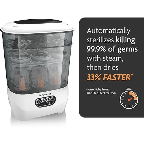 Baby Brezza Bottle Sterilizer and Dryer Advanced – 33% Faster - Largest Capacity Steam Sanitizer - Universal Sterilization Machine for All Bottles + Pump Parts - HEPA Air Filter
