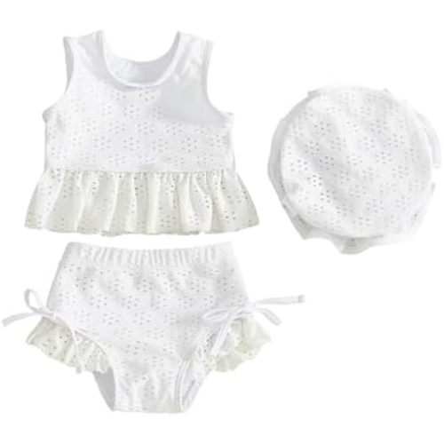 Yccutest Summer Swim Suit Baby Girl Purple White Pink Swimsuit Toddler Girl Solid Bathing Suit Infant Two Piece Bikini Set