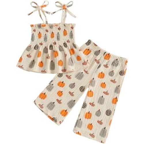 Kaipiclos Toddler Girl Clothes Baby Summer Outfits Daisy Print Sleeveless Smocked Camisole Linen Pants 12 18 24 Month 3T 4T