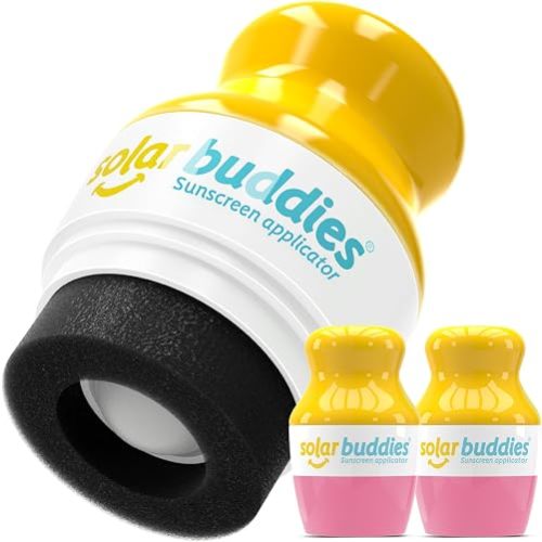 Solar Buddies Sunscreen Applicator – Pink Duo – BPA-Free Refillable Roll-on Sponge for Sunscreens & Lotions – For Kids, Adults & Families – 3.4Fl Oz – Perfect for Travel