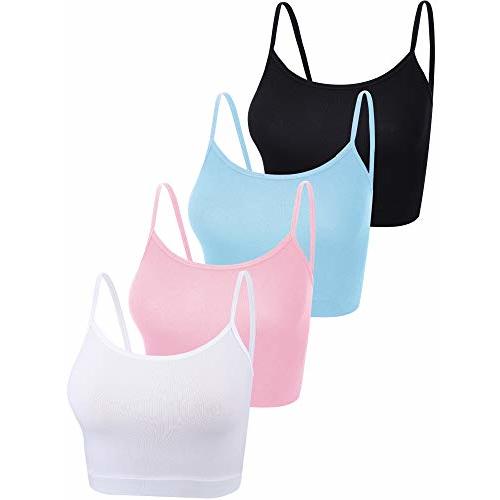 Boao 4 Pack Women's Cropped Tank Tops, Cotton Spaghetti Strap Crop Top Basic Sports Crop Cami Half Camisoles for Teen Girls