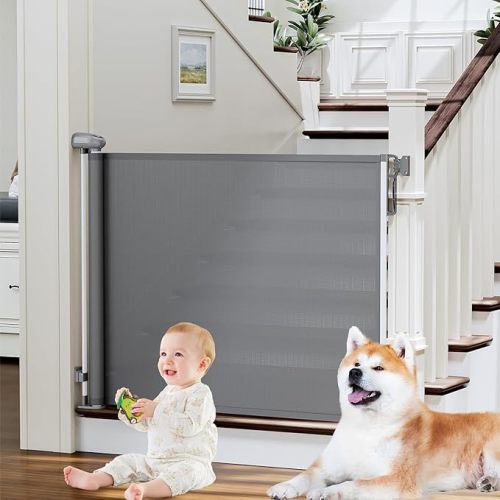 probebi Retractable Baby, Child & Dog Gates for Stairs, Extends to 54" Wide 34" Tall, Use for Outdoor, Indoor, Hallways, Doorways, Deck, Porch, Black